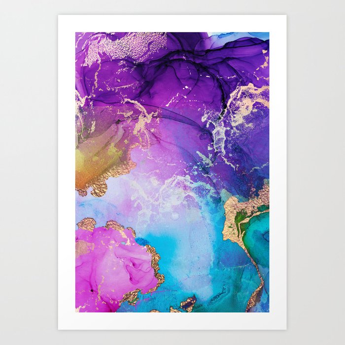 PURPLE, BLUE AND GOLD ABSTRACT WATERCOLOR ART PRINT